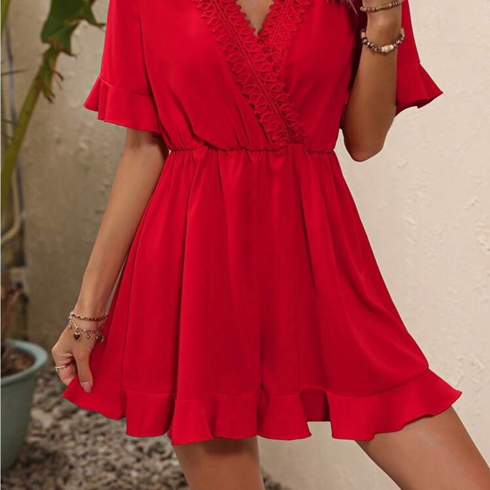 Elegant Red Ruffle Romper